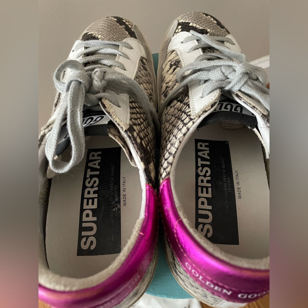 Golden Goose Superstar Grey Python with Metallic Fuschia Sneakers Women’s Sz 39 - Picture 4 of 12